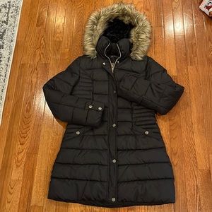 Women’s Small INC hooded black puffer coat with hood